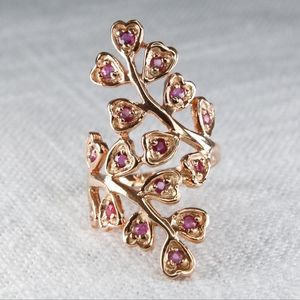 Sterling Silver 925 Natural Rubies Floral Ring Size 6 Vermeil Gold Plated